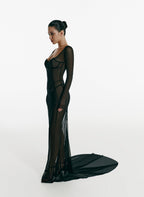 Elegant Sheer Maxi Dress in Black Mesh