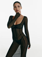 Elegant Sheer Maxi Dress in Black Mesh