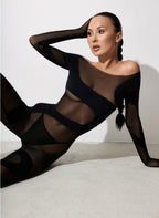 Stylish Black Catsuit with Snake Line Design