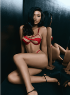Lingerie Set of Silk and Mesh - Black, Red or Blue