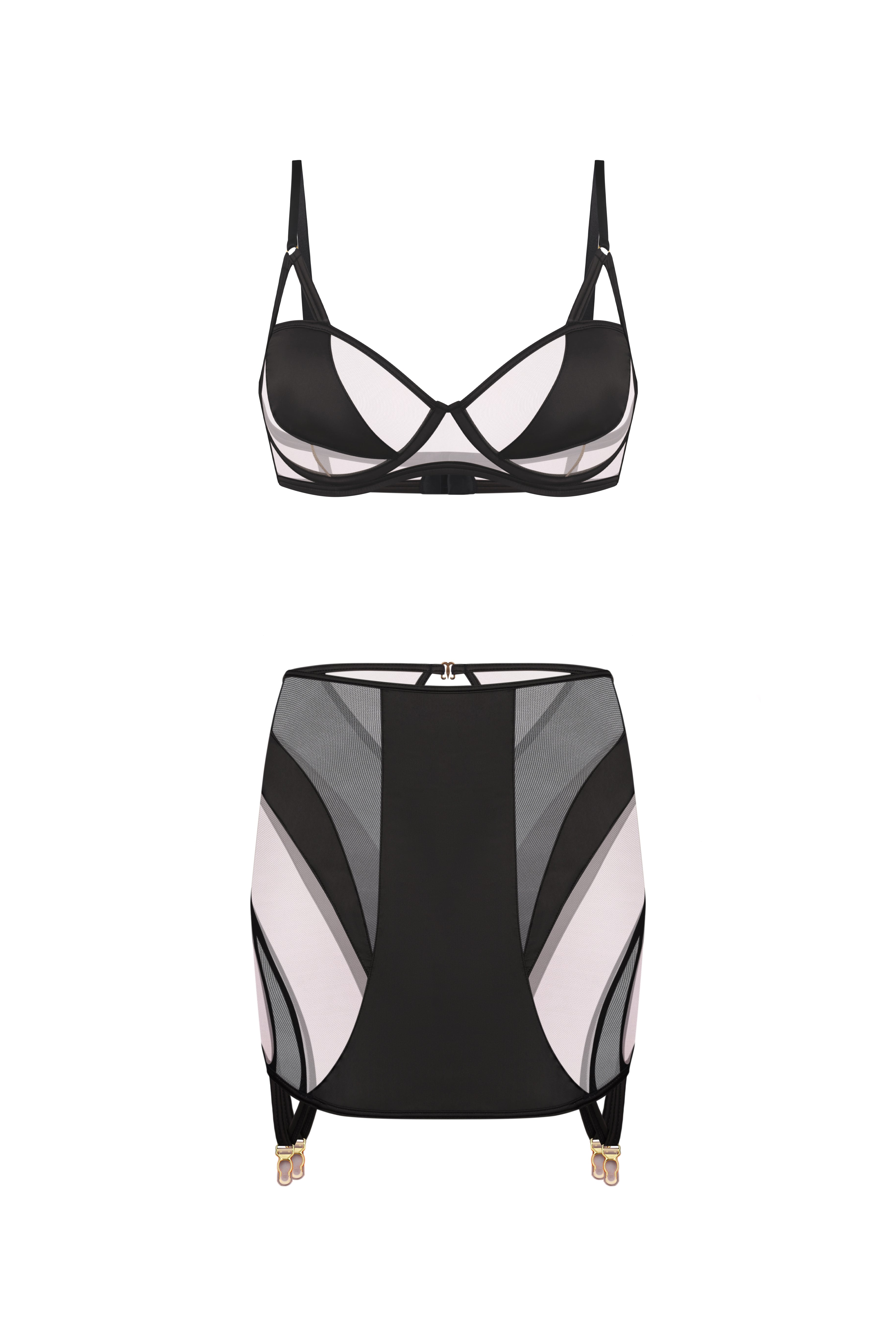 Lingerie Set Silk Mesh black
