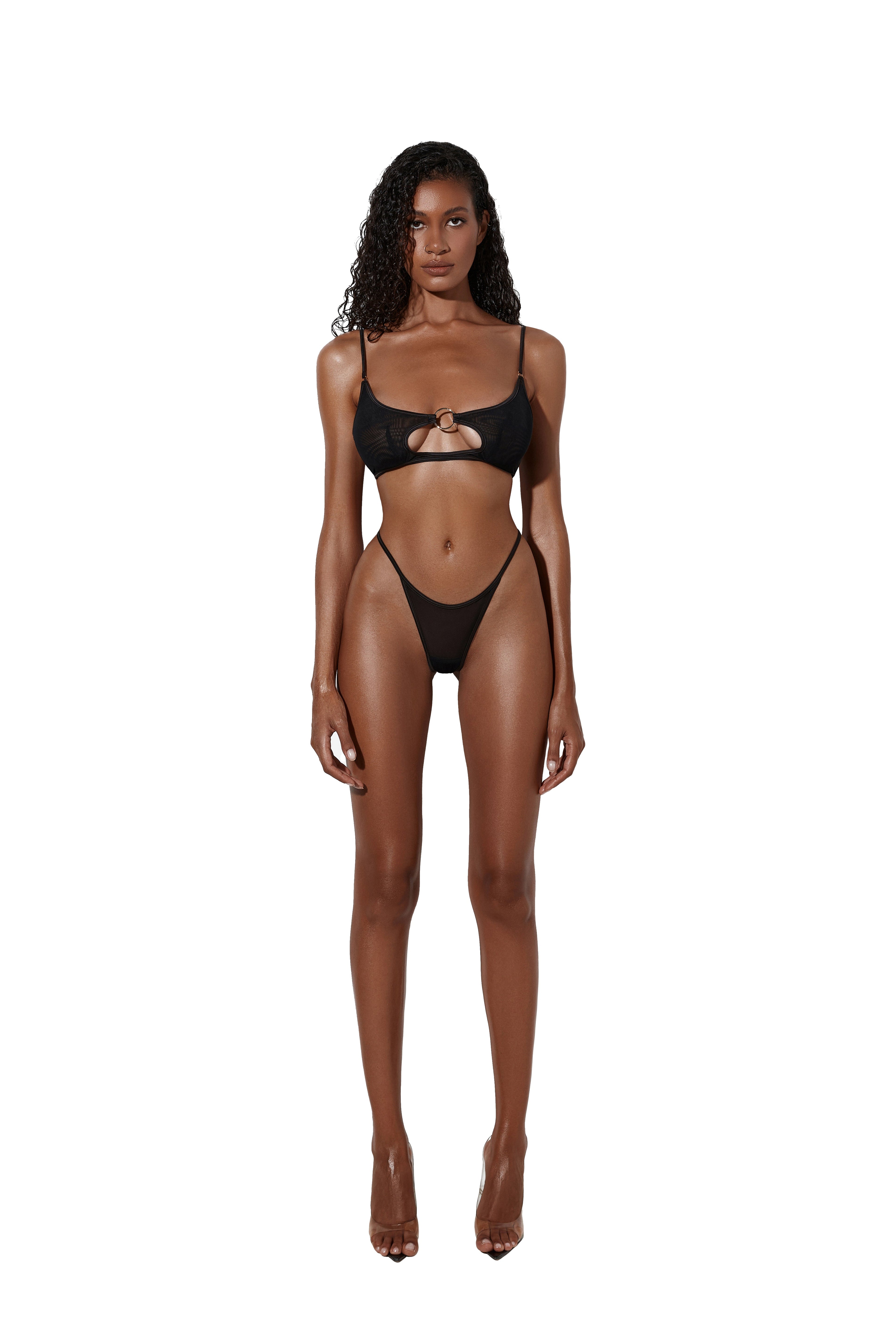 High-Waisted Tong Lingerie Mesh black Set
