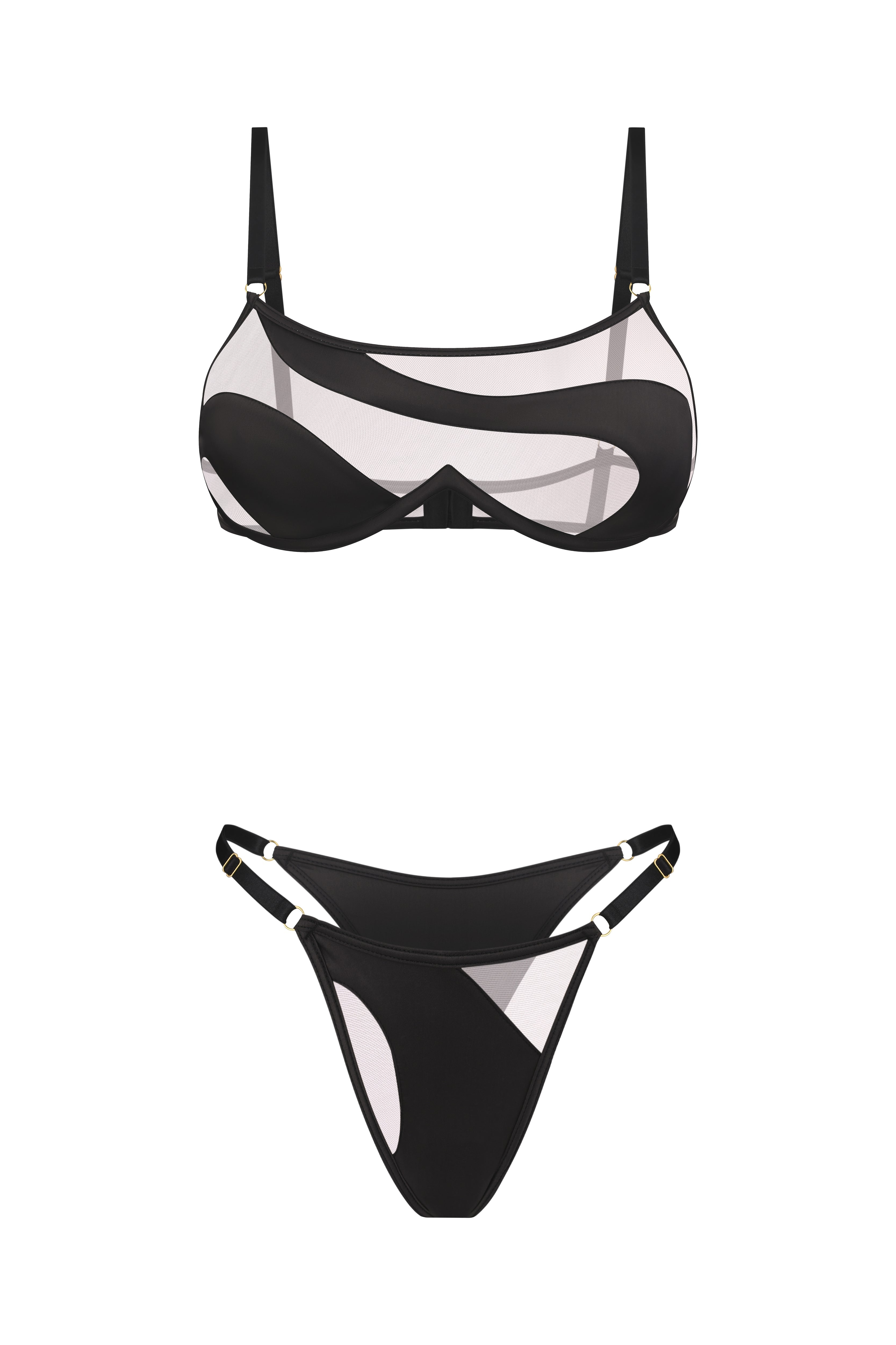 Black Lingerie Mesh Silk set - two types of bottom