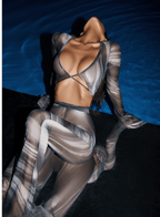 Stylish Suit: Printed Mesh Top and Long Pants