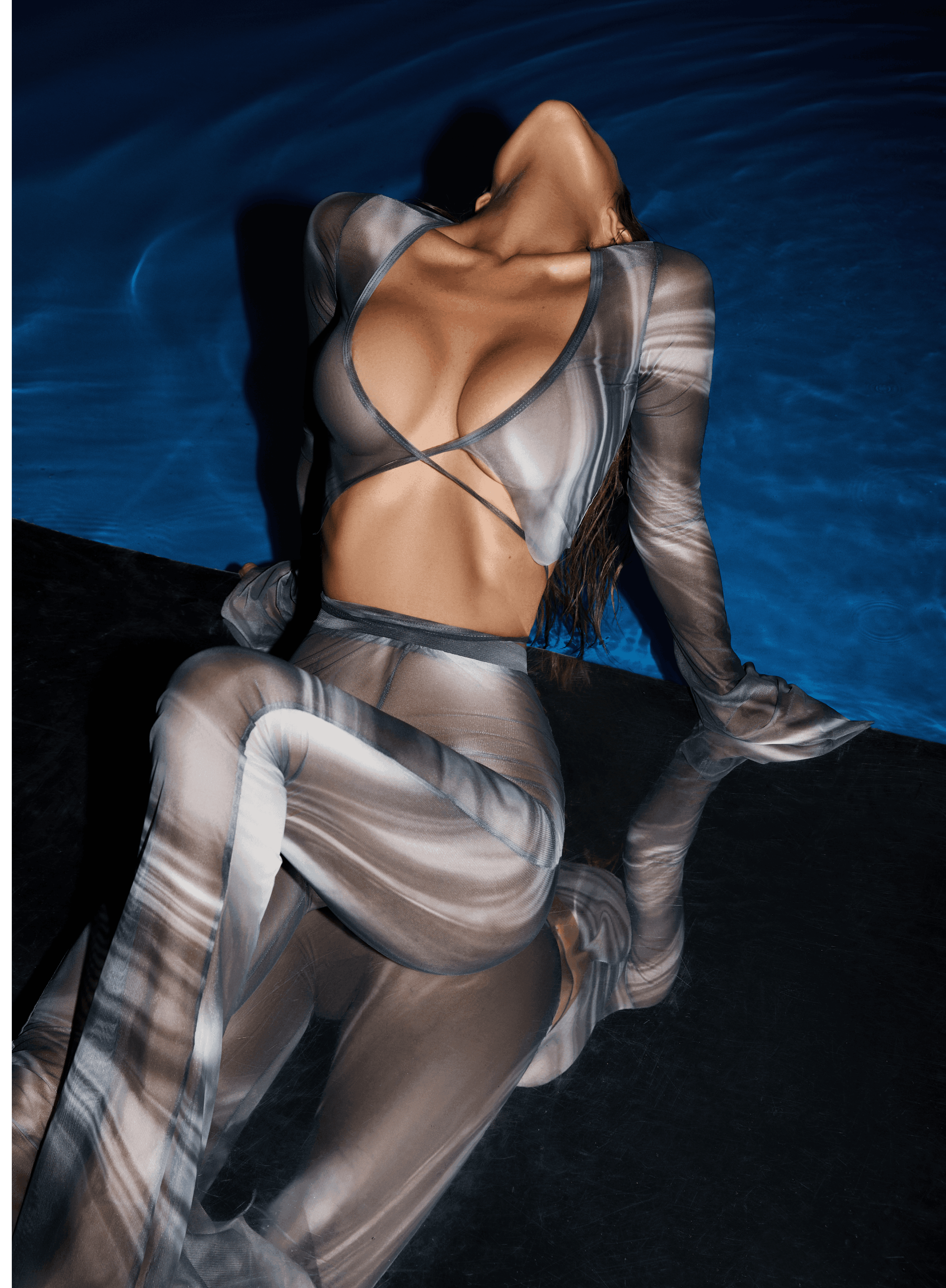 Stylish Suit: Printed Mesh Top and Long Pants