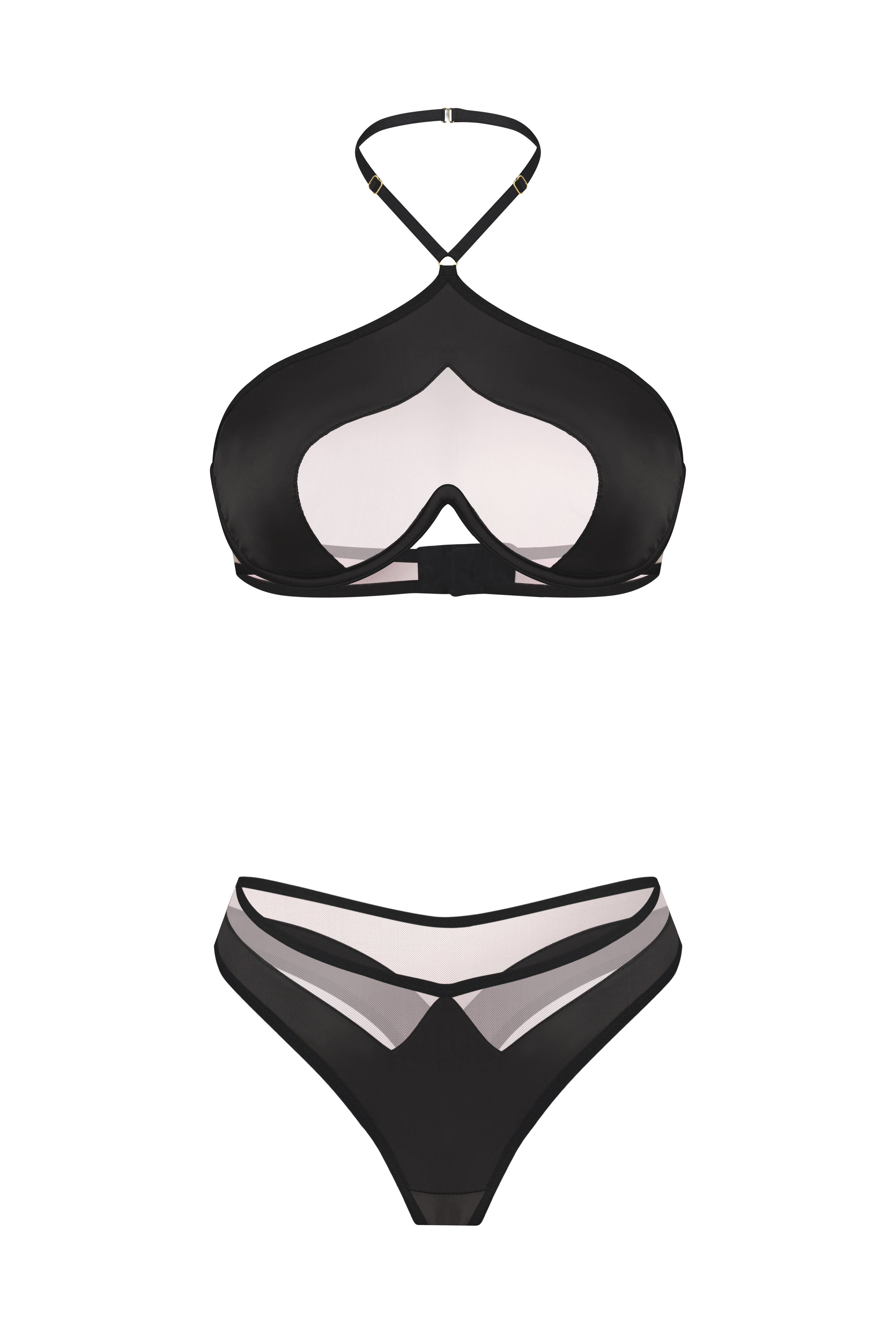 Black Silk and Mesh Lingerie Set