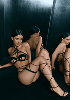 Elegant Strappy Lingerie Set - Black Mesh and Silk