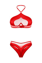 Luxurious Red Silk Mesh Lingerie Set with Dipped Thong Silk