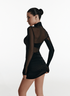 Black Mini Dress with Long Sleeves and Mesh Inserts