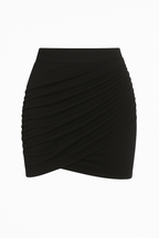 Black Mini Skirt Microfiber with draped fabric