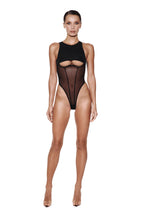 Black Halter Bodysuit with Mesh Cutout - CORE