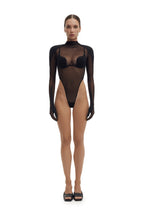 Sheer Mesh Bodysuit with Integrated Gloves SERPENT