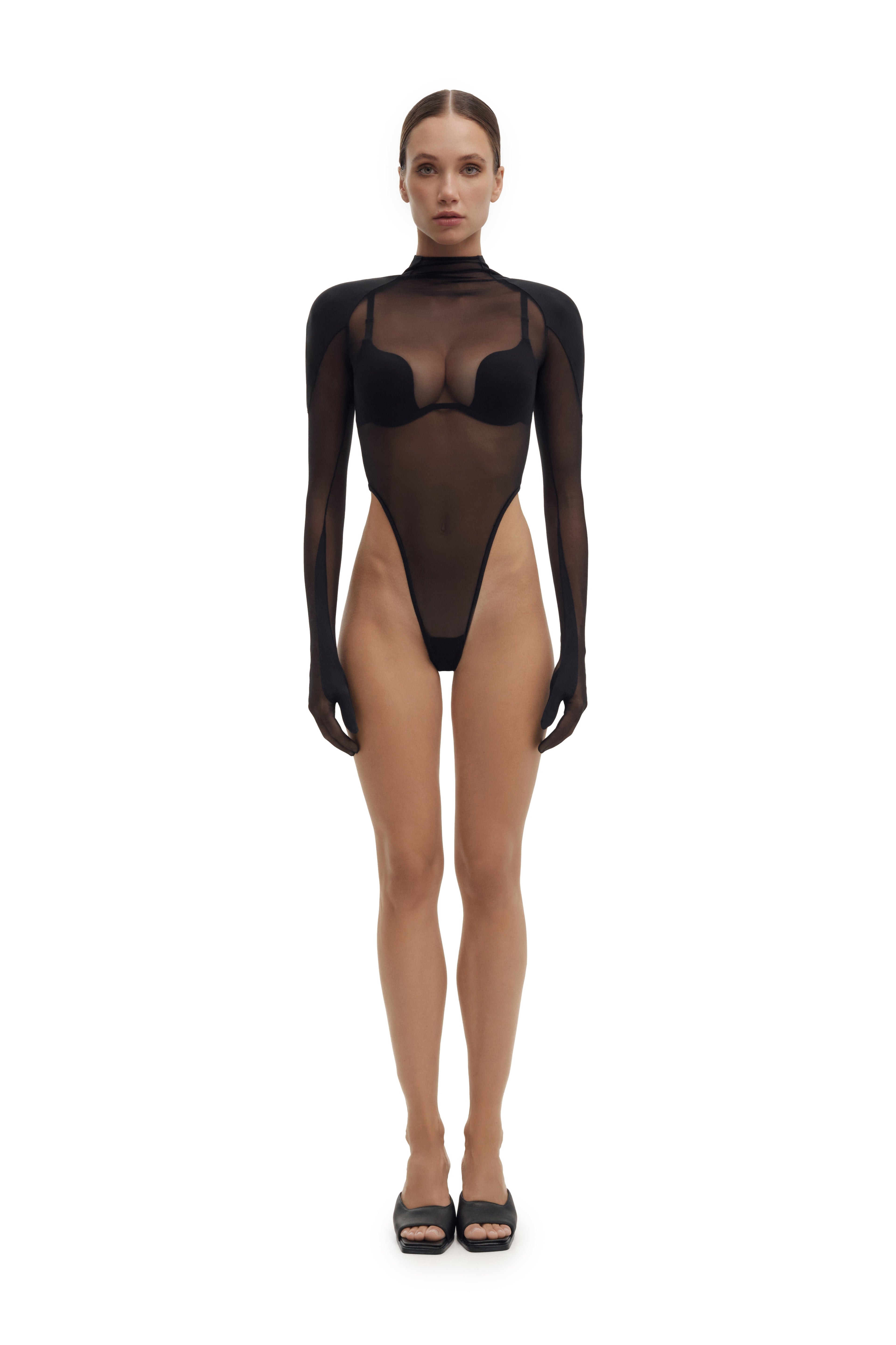 Sheer Mesh Bodysuit with Integrated Gloves SERPENT