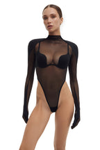 Sheer Mesh Bodysuit with Integrated Gloves SERPENT