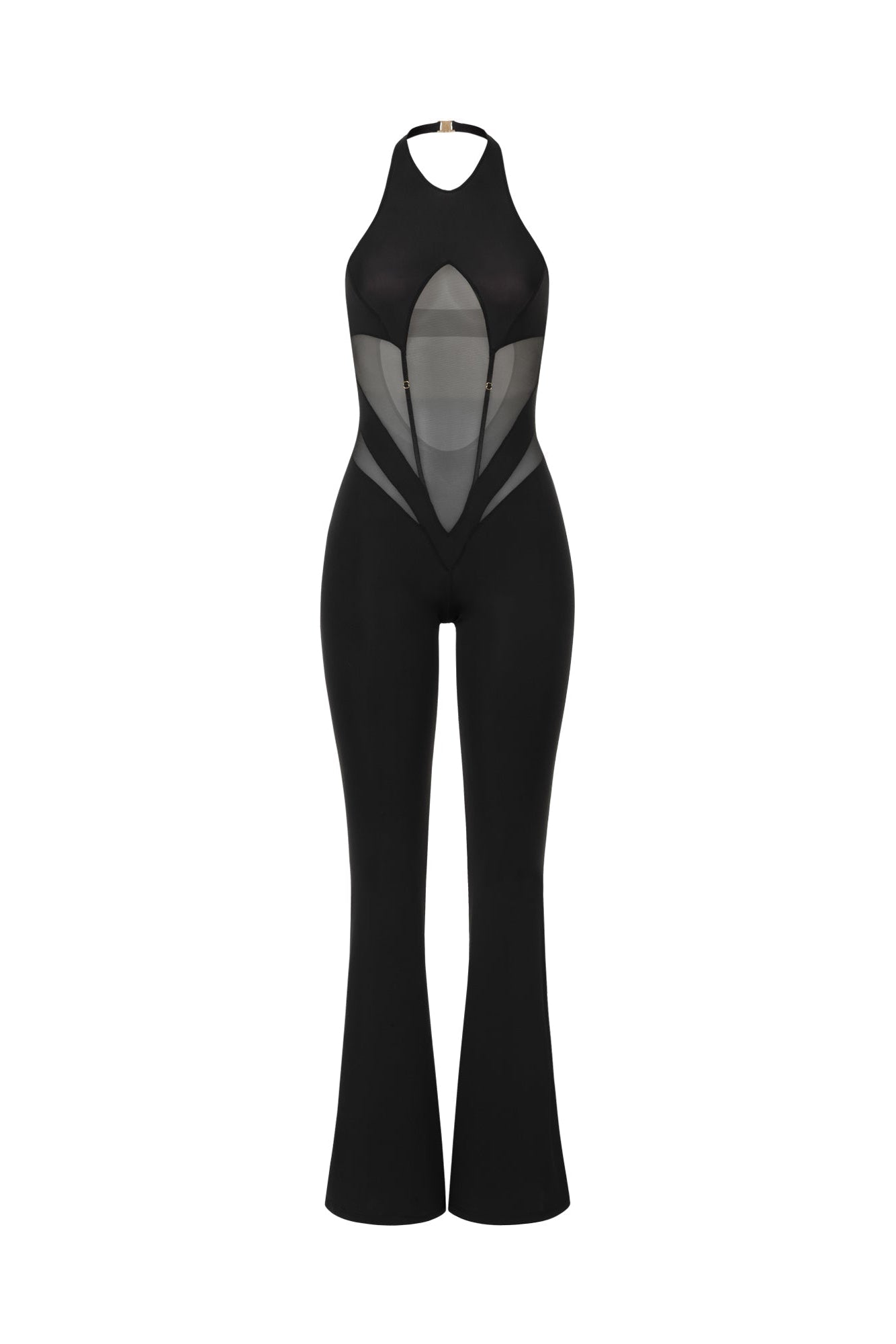 Black Halter Jumpsuit with Mesh Inserts - VECTOR
