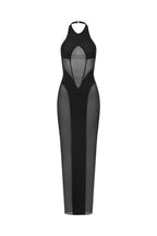Black Halter Maxi Dress with Mesh Inserts - SILHOUETTE
