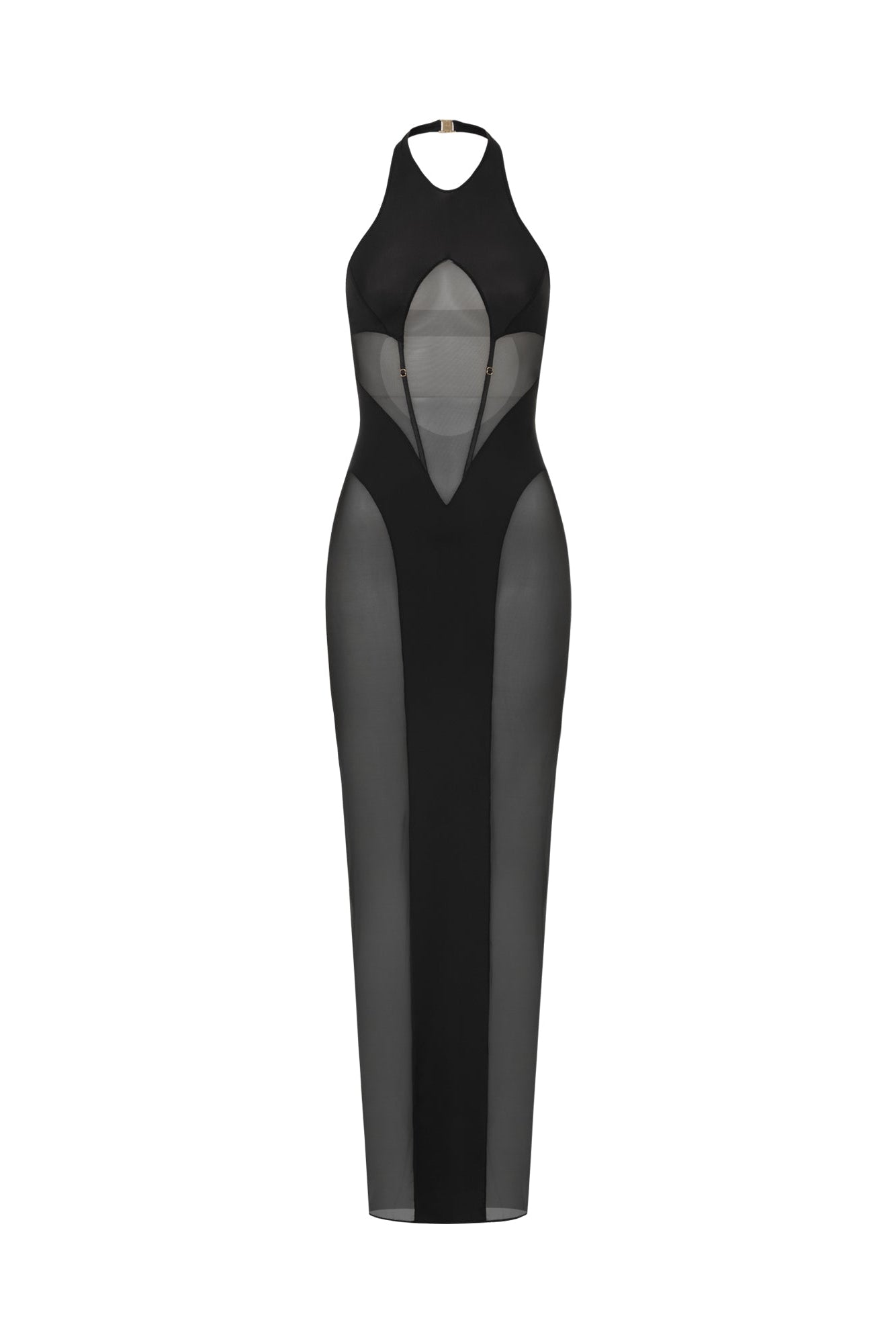 Black Halter Maxi Dress with Mesh Inserts - SILHOUETTE