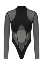 Black Long Sleeve Bodysuit with Mesh Inserts - FRAME