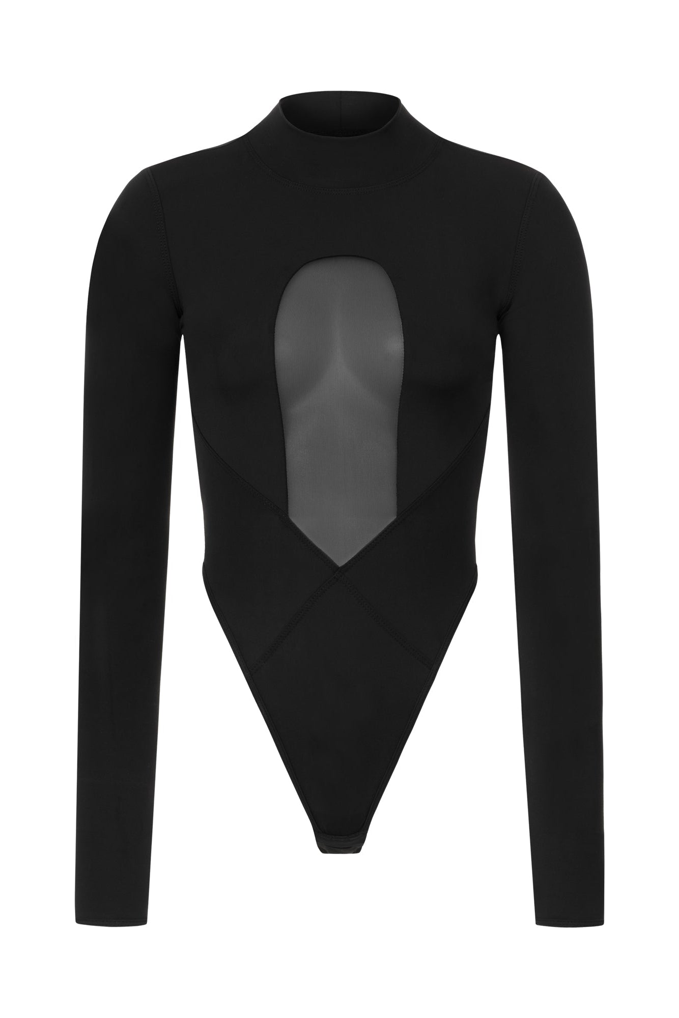 Black Long Sleeve Bodysuit with Central Mesh Insert - COLUMN