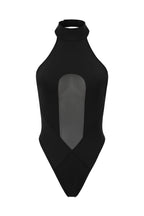Black Halter Bodysuit with Mesh Cutout AXIS