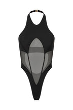 Black Halter Bodysuit with Mesh Cutout - VERTEX