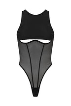 Black Halter Bodysuit with Mesh Cutout - CORE