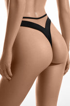 Chic Black Bikini with Dipped Thong black and Stylish Mesh Design