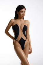 Elegant one-piece black swimsuit with mesh