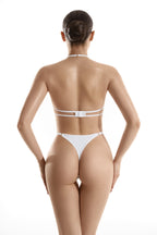 White two-piece asymmetrical swimsuit