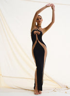 Elegant Maxi Dress with Unique Neckline Design