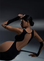 Elegant Maxi Dress with Bold Mesh Inserts: black beige
