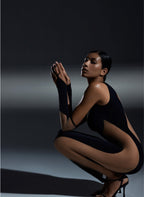 Elegant Maxi Dress with Bold Mesh Inserts: black beige