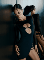 Black Mini Dress with Long Sleeve and Gold Detail
