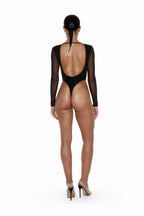 Black Long Sleeve Bodysuit with Front Cutout - SIREN