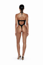 Black Halter Bodysuit with Mesh Cutout - VERTEX
