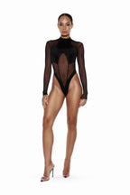 Black Long Sleeve Bodysuit with Mesh Inserts - FRAME