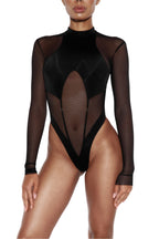 Black Long Sleeve Bodysuit with Mesh Inserts - FRAME