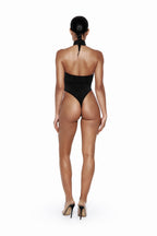 Black Halter Bodysuit with Mesh Cutout AXIS