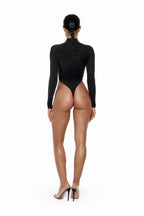 Black Long Sleeve Bodysuit with Central Mesh Insert - COLUMN