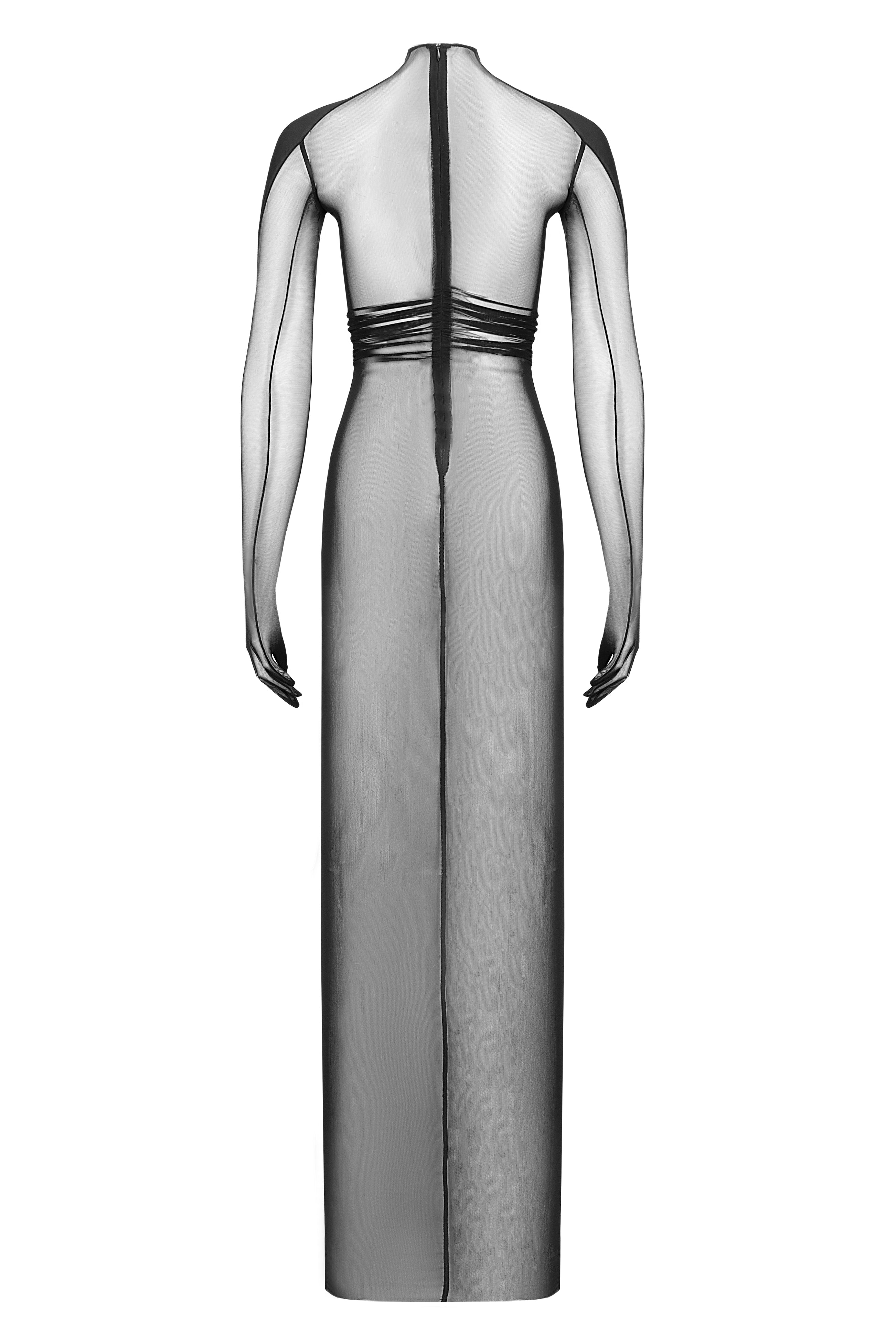 Sheer Mesh Maxi Dress with Glove Sleeves ILLUSION