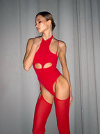Red Suit Marre with Stockings
