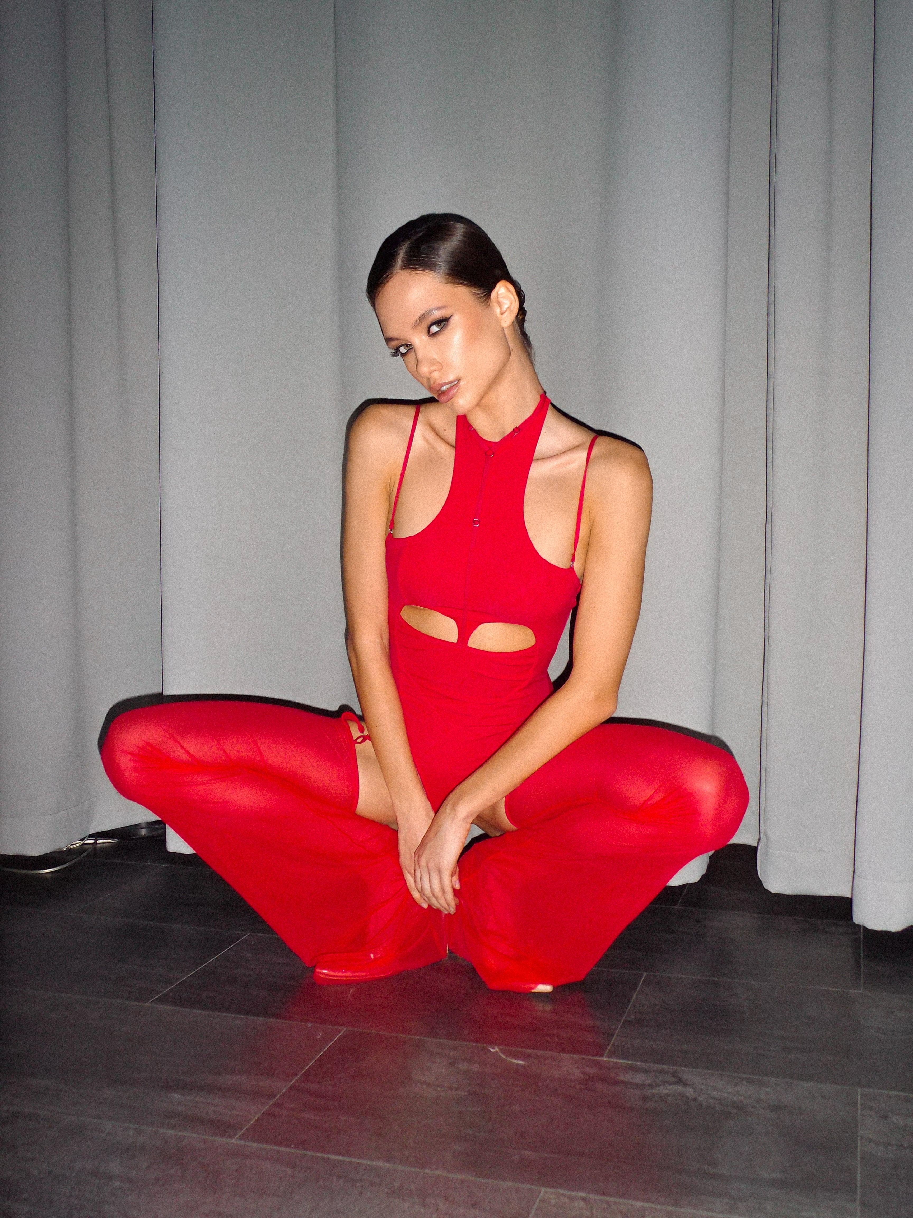 Red Suit Marre with Stockings