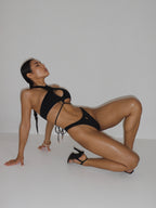 Black Swimsuit subtle neckline thin straps WAWIE