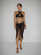 Black Swimsuit subtle neckline thin straps WAWIE