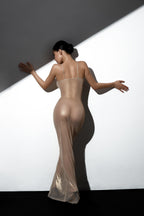 Elegant Black Maxi Dress in Shimmering silver Mesh