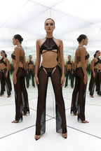 Mesh Suit black Crop Top and Pants "Mirro"