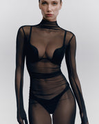Sheer Mesh Maxi Dress with Glove Sleeves ILLUSION
