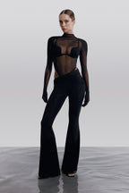 Sheer Mesh Bodysuit with Integrated Gloves SERPENT