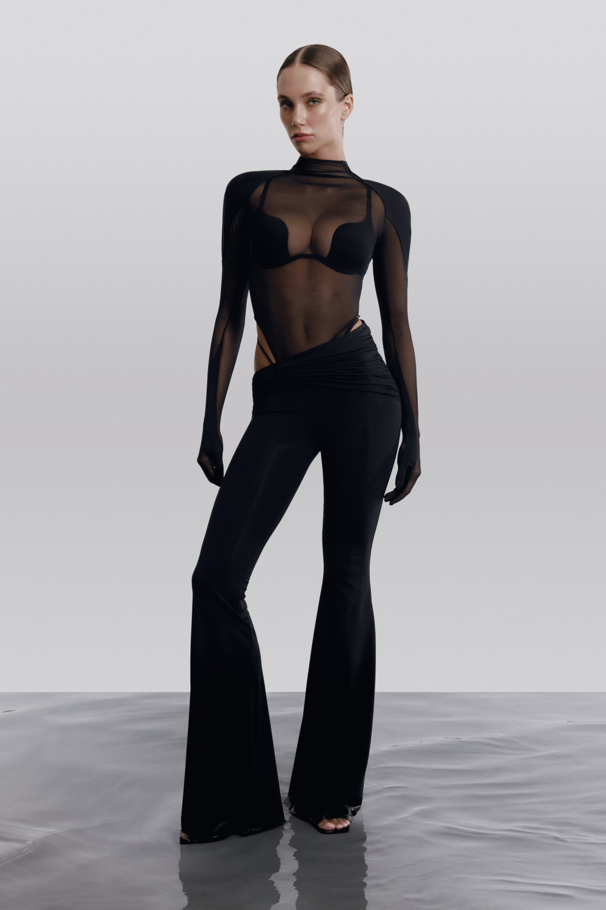 Sheer Mesh Bodysuit with Integrated Gloves SERPENT