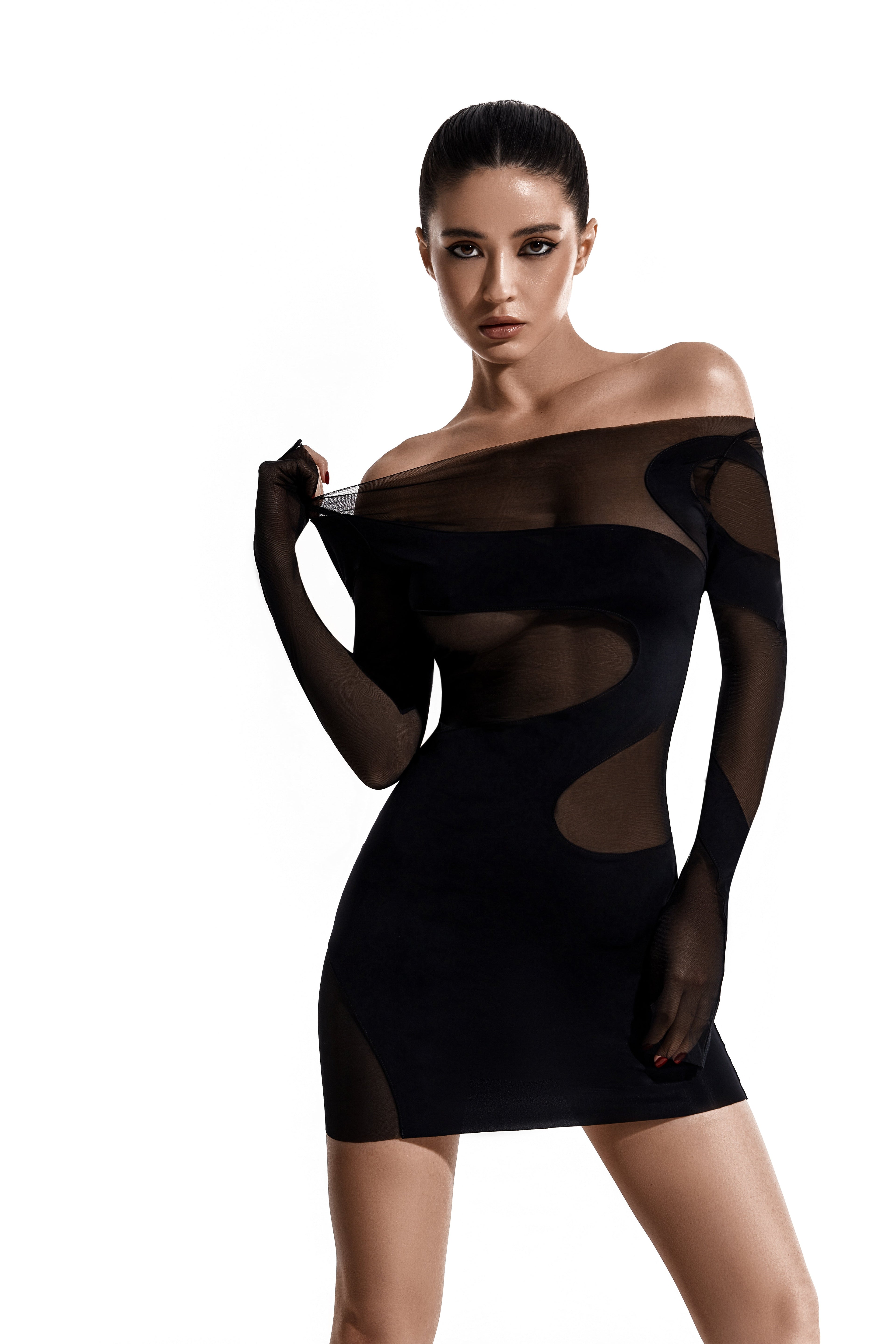 Black Mini Dress with Off-shoulder